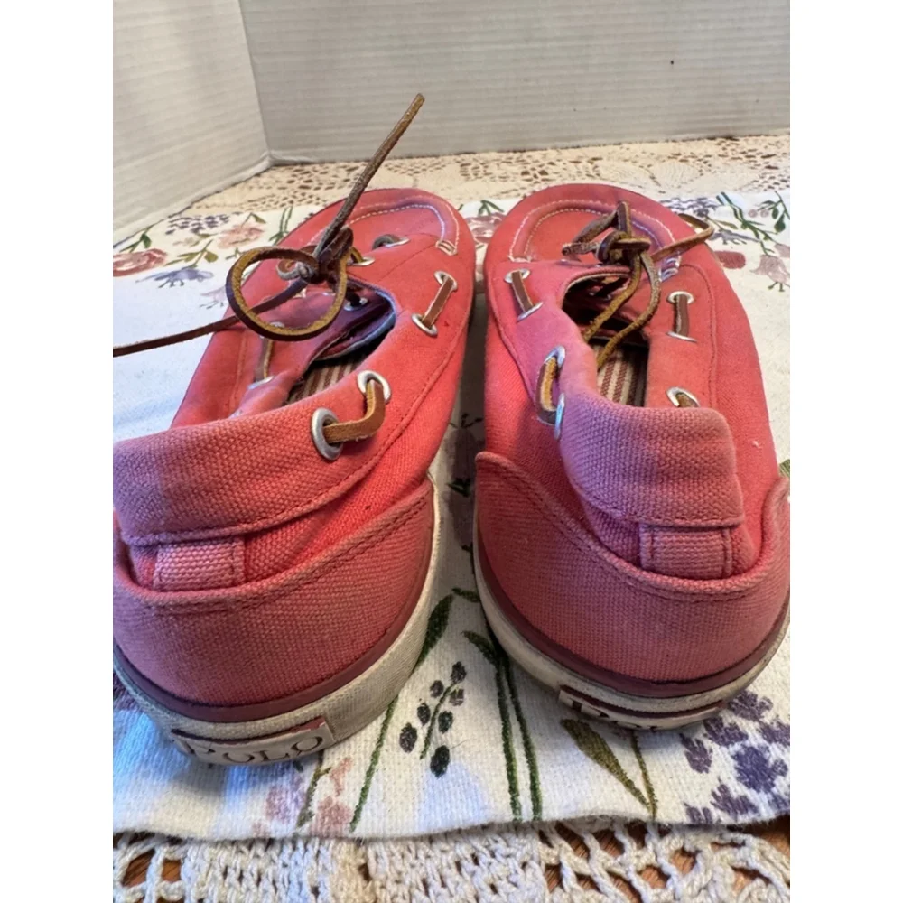 Men's Polo Ralph Lauren Boat Shoes Size 10.5 Red Canvas